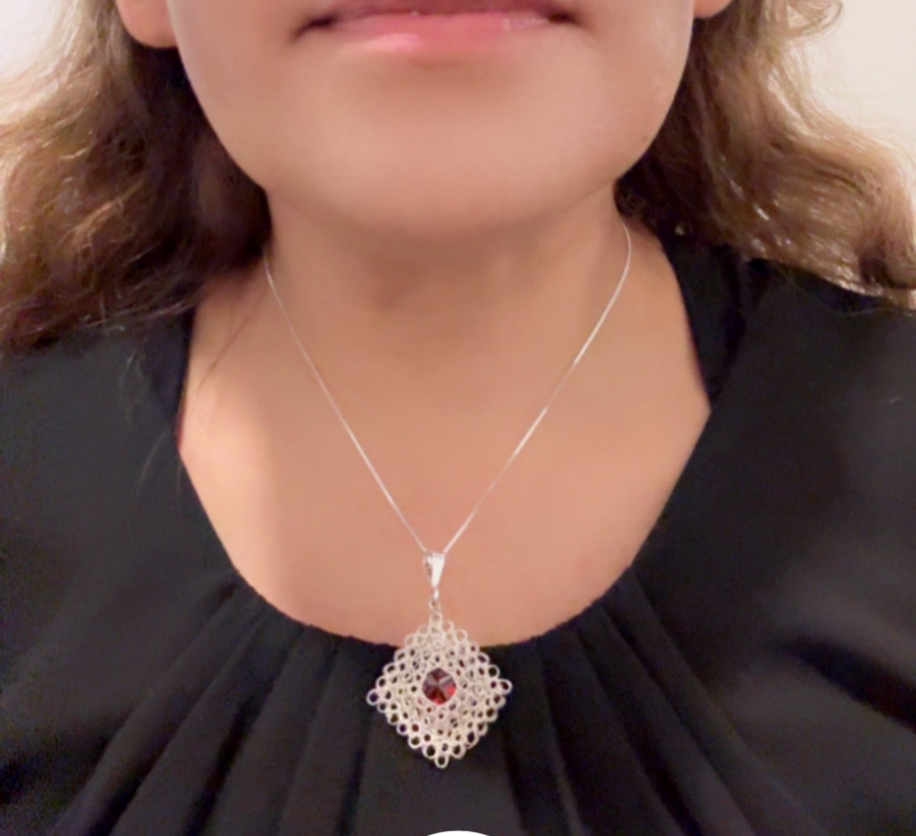 Fine Silver Woven Square Pendant with Cubic Zirconia